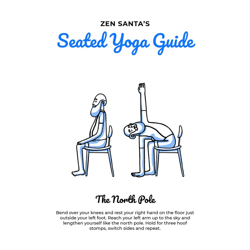 illustration of An award winning Christmas microsite hand illustrated featuring a character created by me called Zen Santa. Yoga, hipster, tone on tone, cartoon blue, penguin, snowman, ice, icebergs, responsively web design, storybook, character development, chill, owl, trees, winter, wonderland, snowboard, pine trees, mountains, snapchat, QR code, waterfall, bear, seal, river, presents, gift, wrapping, zen, mindfulness, DJ, Boombox, speakers, dancing, line, stroke, mobile, experience, landscape, UI, UX