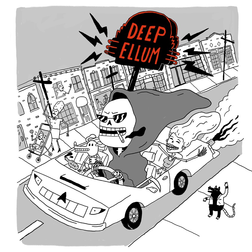 illustration of Part 2 of my Grungy T-shirt series celebrating my delightfully weird Texas neighborhood.
Limited Color, street, street wear, grunge, urban, youth. line with color, black, Texas, Deep Ellum, pizza, beer, rats, sneakers, party, smoke, rage, angst, counterculture, tattoo, tone on tone. car, hot rod, skull, grim reaper, sign, neon, covertable, road rage, dog