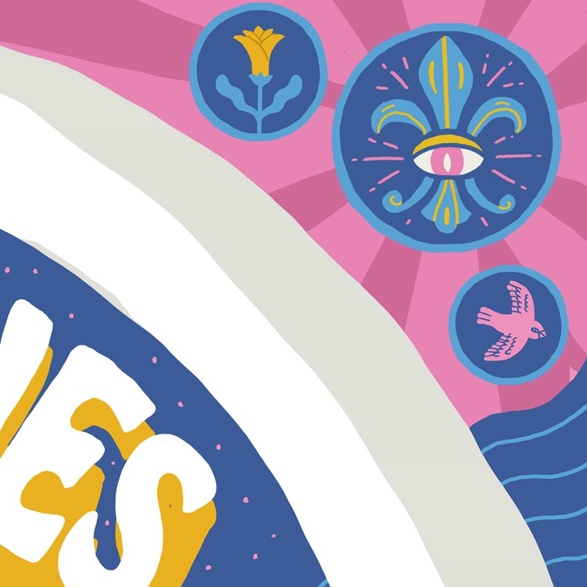 illustration of A winning poster design for the Durand Jones and The Indications poster contest.
Hand lettering, peace, love, unity, arch, St. Louis, Birds, statues, boat, river, music, band, soul, rock, digital painting, eye, whimsical. guitar, keyboard, drums, capital, chains, heart, eye.
