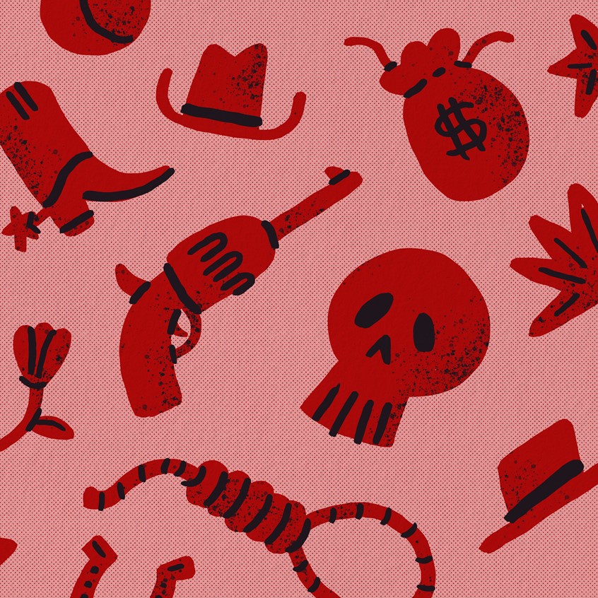 illustration of Fanart I created for the classic, spaghetti western, The Good, the Bad and the Ugly.
Western, character, villain, gun, cactus, grave, landscape, southwest, hand type, money bag, portrait, fan art, digital painting, texture, halftone, overlay, limited color palette, hero, cannon, smoke, cool, desert, mountains, custom typography, clouds, sunset, distress, sundown, icons, grunge, skull, hat, cowboy, boots.