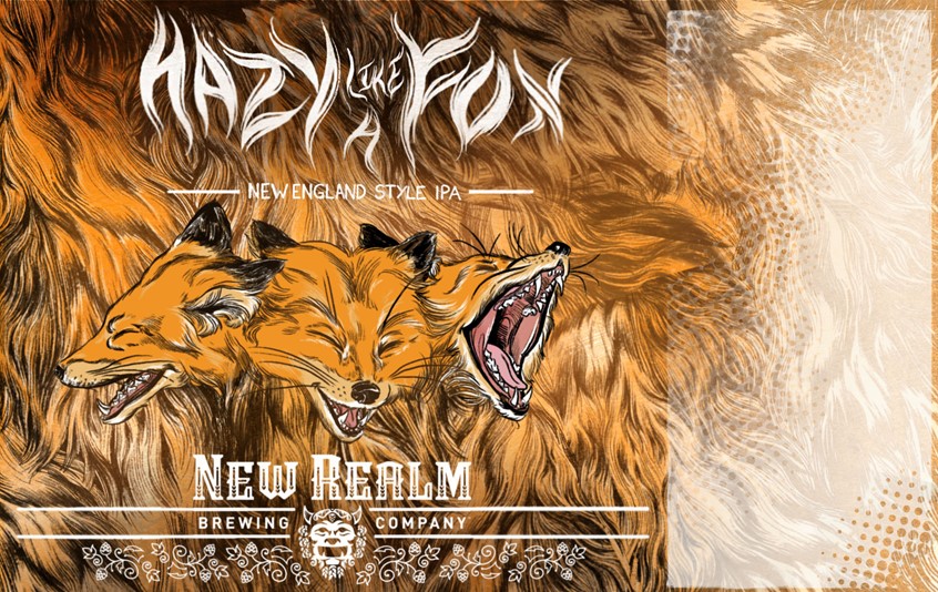 illustration of Collaboration with New Realm Brewing Company for a New England IPA Style Beer. Floral delicate illustrations with modern graphic elements and a monochromatic color scheme. Handmade font and hair background with portraits of three foxes.
Food, Drink, alcoholic, beverage, package, label, beer, bottle, can, craft, hipster, young, person, , beard, glass, dude, cool attitude, people, handsome, man, male, fox, animal, music, hair, hairy, fur, pet, advertising, campaign, branding