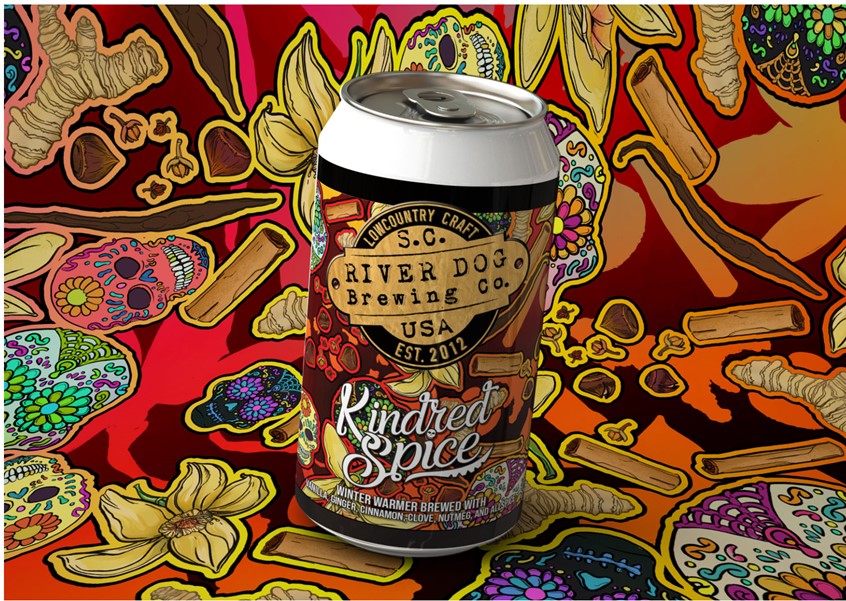illustration of Beer Label Design for Spiced Ale with Herbs by River Dog Brewing Company. Digital Illustration of Vanilla, Cinnamon, Ginger, Nutmeg, Clove and Skulls. Halloween and fall elements. Done with Photoshop, Indesign, and Illustrator.
Merch, Food, Drink, Pattern, alcoholic, beverage, package, vector, label, beer, bottle, can, craft, seamless pattern, textile, decoration, decorating, diet, healthy eating, print,