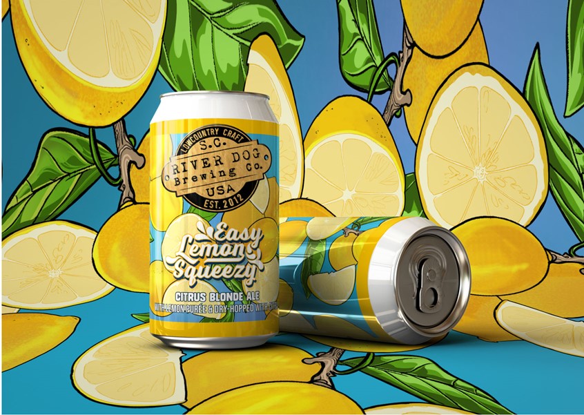 illustration of Beer Label Design for Citrus Blonde Ale by River Dog Brewing Company. Digital Illustration of Lemon, Lemon trees, and Lemon leaves. We designed the text design for the logo of the beer as well with a simple sign painter font. Done with Photoshop, Indesign, and Illustrator.
Merch, Food, Drink, Pattern, alcoholic, beverage, package, vector, label, beer, bottle, can, craft, fruit, seamless pattern, textile, peach, nectarine, decoration, decorating, diet, healthy eating,