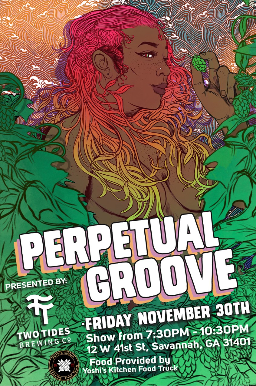 illustration of Combination poster and Beer Label for Two Tides Brewing Company and Perpetual Groove. Digital, created inn Procreate and Photoshop
Food, Drink, alcoholic, beverage, package, label, beer, bottle, can, craft, hipster, young, person, bearded man, beard, glass, dude, cool attitude, people, handsome, hair, colorful, music, hops, hop, vine, plant, plants, woman, female, sexy, advertising, campaign, branding