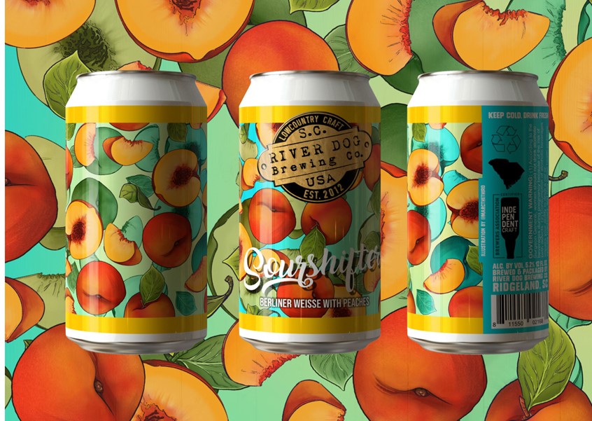 illustration of Beer Label Design for Berliner Weisse with Peaches by River Dog Brewing Company. Digital Illustration of Peach, Peach Leaves, and Peach pits. We designed the text design for the logo of the beer with a brush sign painter font. Done with Photoshop, Indesign, and Illustrator.
Merch, Food, Drink, Pattern, alcoholic, beverage, package, vector, label, beer, bottle, can, craft, fruit, seamless pattern, textile, peach, nectarine, decoration, decorating, diet, healthy eating, print,