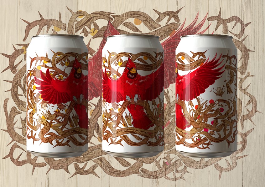 illustration of Like the sharp whistle of the cardinal, this beer hits you with a sudden sharp raspberry punch.
Label design for a personal project on my patreon.
Package design food drink label art beer hipster animal bird plants vines linework detail ink design