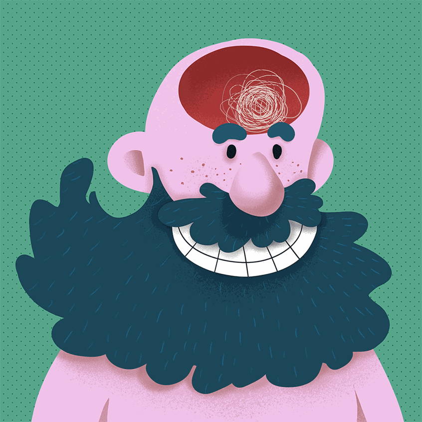 illustration of Stylized and whimsical gif illustration.
gif, gifs, animation, man, people, person, humanity, head, mess, simple, stylized, whimsical, cartoon, cartoonish, beard, shape, shapes, vector.
