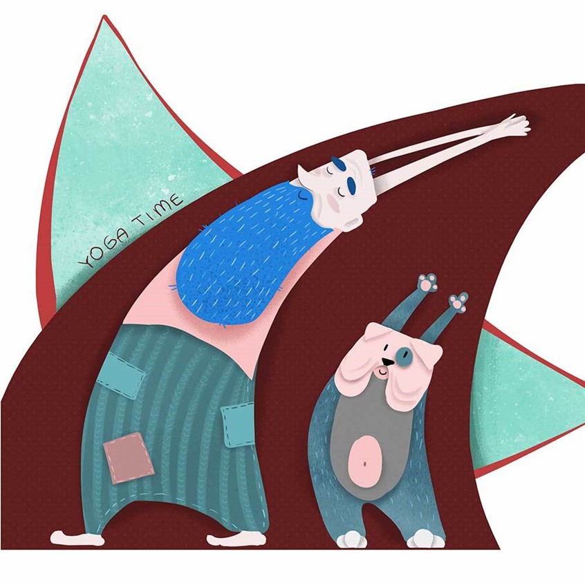 illustration of Stylized illustration with clear shapes.
illustration, stylized, style, book illustration, illustrator, children illustrator, children, paper cut, red, animal, dogs, dog, bulldog, shape, design, blue, texture, fairy, cover, red, yoga, exercise.