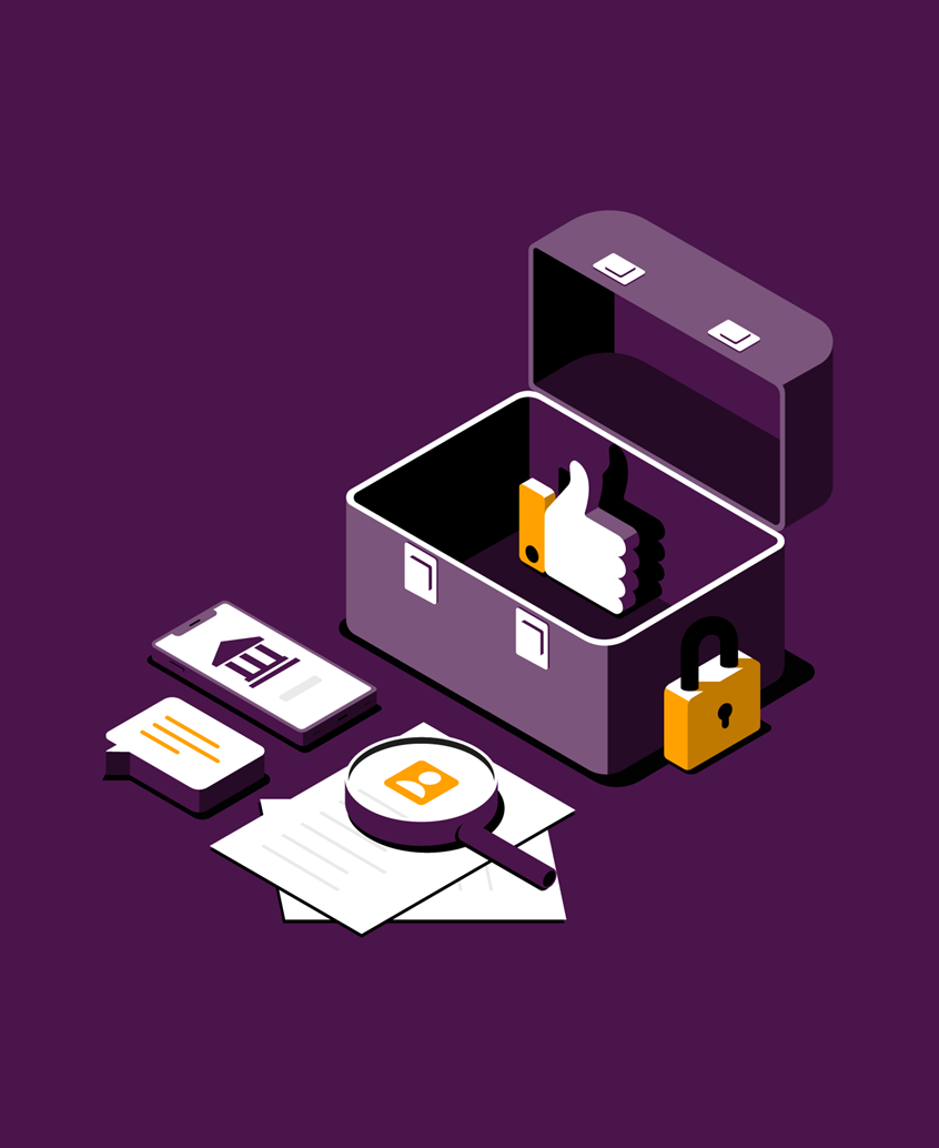 illustration of Created for Slack. Aimed at banking IT and tech leaders, I created an e-book cover illustration that highlights Slack's capabilities and tools to help organisations reinvent themselves fro the inside out.
tools, bank, magnifying glass, documents, padlock, emoji, social media, phone, app, communication, message, online banking, tool box, organisation, business, company, isometric, negative space, branding