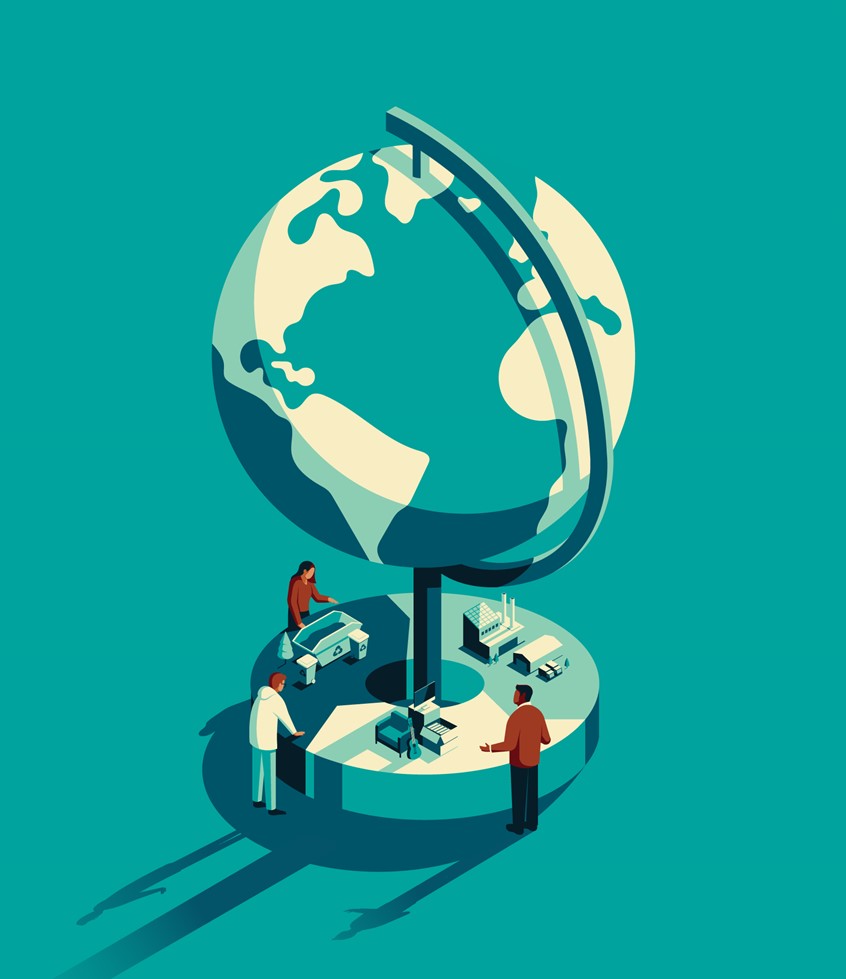 illustration of For an event looking at the circulatory system and how it can help climate change.
Circular economy, reuse, recycle, earth, environment, carbon footprint, sustainability, eco-friendly, planet