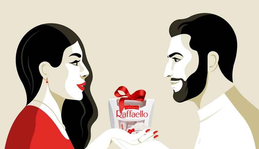 illustration of Created as part of an advertising campaign for Raffaello ahead of Valentines day. The illustration was used as part of an animation targeted at the Middle Eastern market.
Chocolate, food, love, lovers, gift, celebration, elegant