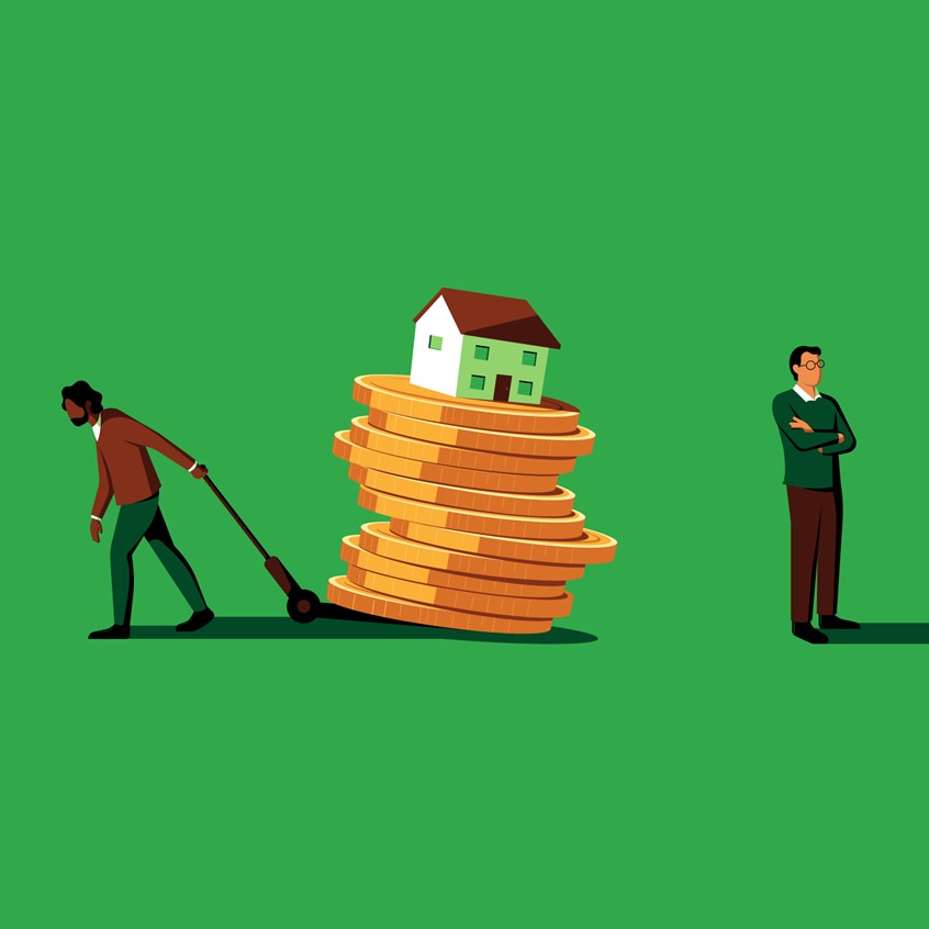 illustration of Created for an article that looks at whether or not receiving an an inheritance will actually end up costing you more in debts and tax than any profit you may receive.
Money, house, mortgage, wealth