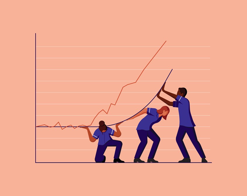 illustration of Created for Midwives magazine for an article on salaries falling further below inflation. The Royal College of Midwives has balloted members to determine whether industrial action is the answer.
Hopsital, graph, healthcare, medicine, midwife, midwifery, money, finance