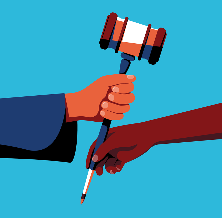 illustration of Created for NYU Law magazine about the many questions that arise when creativity and the law collide on issues such as copyright, reproduction and licensing.
Automation, AI, technology, judge