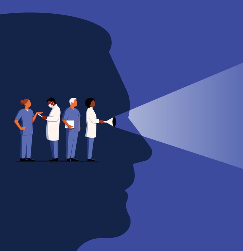 illustration of Cover illustration for Case Notes magazine that focuses on the internationally renowned ophthalmology specialist services provided by St Thomas' Hospital.
Medicine, eyesight, doctors, spotlight, torch, light, opticians, silhouette, face, portrait, medical.