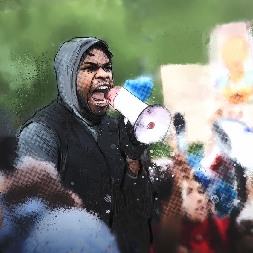 illustration of So many key moments being captured as history in the making after Black Lives Matter protests exploded around the world after the tragic slaying of George Floyd captured on cellphone camera instantly going viral and changing the world forever.
John Boyega, Speech, Freedom, BLM, Black Lives Matter, Protest, March, Civil Unrest, Revolution, Human Rights, Civil Rights, Star Wars, Finn, Hero, Patriot, Freedom Fighter, Shout, Yell, Express, Scream, Emote, Emotion, Raw, passion, expression