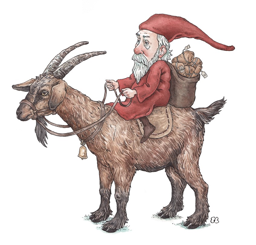 illustration of Old tompten on a long journey with his trusty goat. Medium: ink and watercolor.
Children's illustration, picture books, kids books, children's publishing, old man, animals, animal, goat, Christmas, holiday, elf, santa,