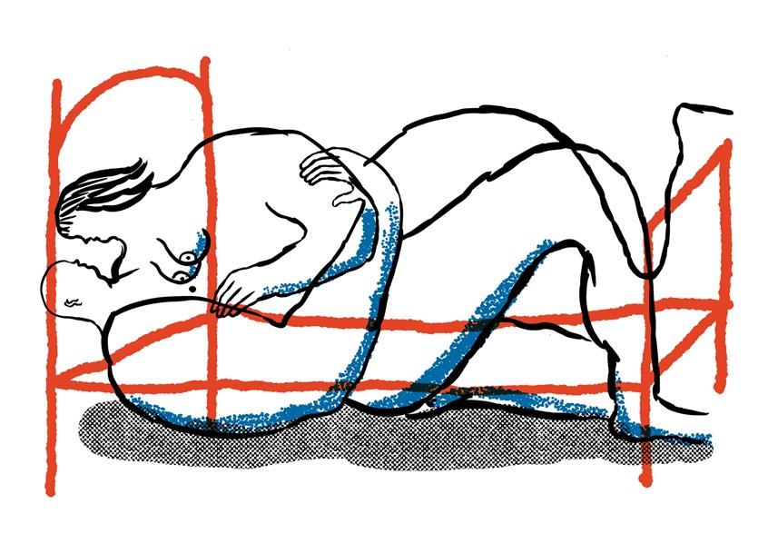 illustration of A couple represented in their intimacy. Sometimes misunderstandings it drives each other to say what we don't think. Being close and talking to each other cures everything and will be fine. Editorial, digital, love, bed, human figures, black, orange, blue, passionate, emotional, impulsive, lineart, best, illustrator, illustration, artist, magazine, cover