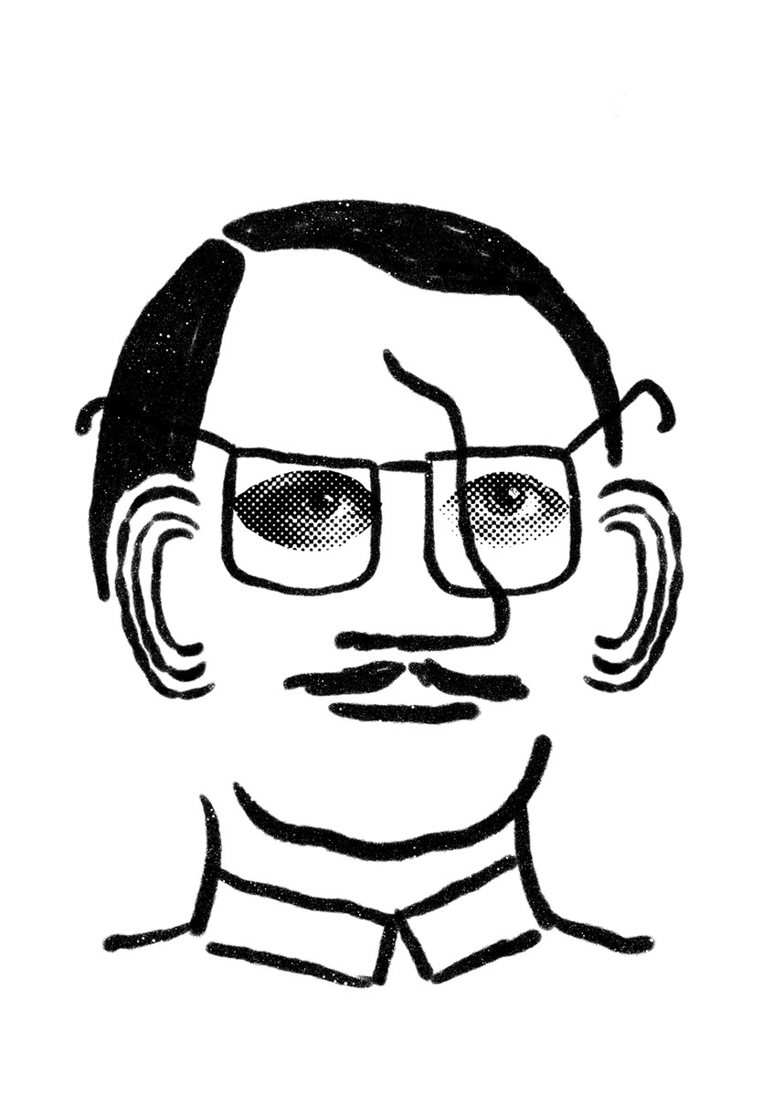 illustration of The idea that science is made of outsiders, portrait of a scientist, folly and brilliant.
Editorial, testimonial, eyes, nerd, geek, funny, bizarre, glasses, moustache, science, best, illustrator, illustration, artist, magazine, cover