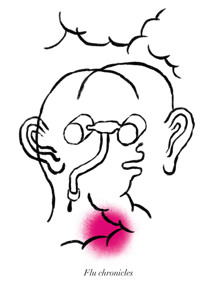 illustration of Conceptual representation of the cold.
Your nose is like a leaky tap, your throat is on fire.
Editorial, digital, flu, virus, medical, winter, allergic, best, illustrator, illustration, artist, magazine, cover