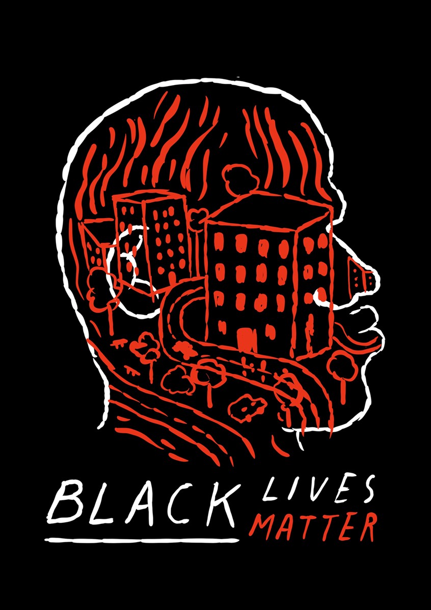 illustration of Conceptual depiction of what is going on after George Floyd's death.
Editorial, cover, racism, antiracist, black, police, Clashes, riots, fires, protests, portrait, best, illustrator, illustration, artist, magazine, cover