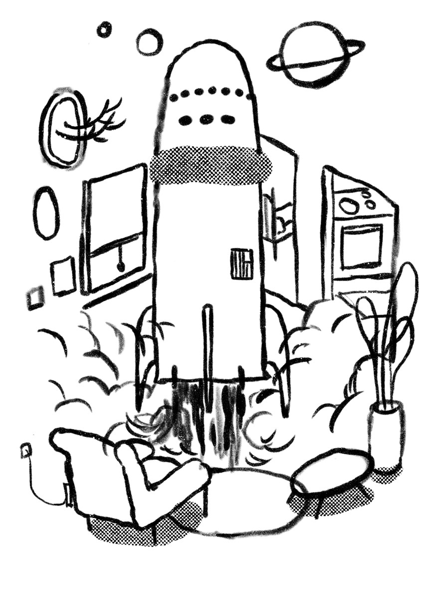 illustration of New challenge for the space travel, all we attend the show from home in real time. SpaceX is returning human spaceflight to the United States with one of the safest, most advanced systems ever built, and NASA's Commercial Crew Program is a turning point for America's future in space exploration that lays the groundwork for future missions to the Moon, Mars, and beyond. Editorial, space, nasa, launch, future, star, moon, travel, interstellar, show, international, illustrator, magazine, cover