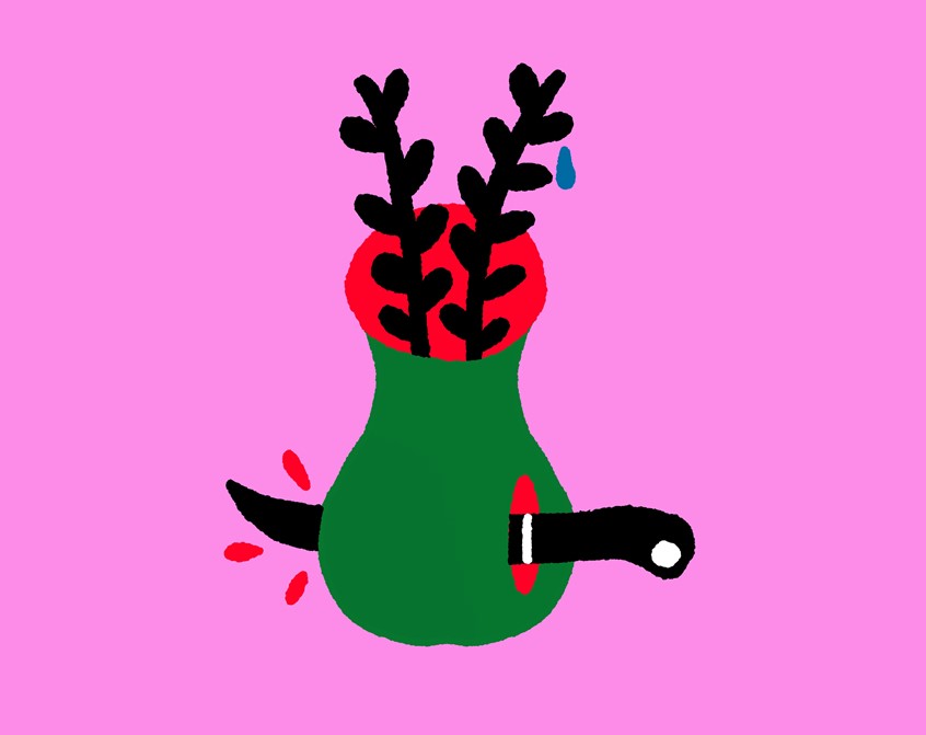 illustration of Conceptual depiction about the silence around environmental problems. Nature has no voice to scream, we must be more able to listen her. Editorial, New York times, opinion page, digital, knife, plants, jar, best, illustrator, illustration, artist, magazine, cover