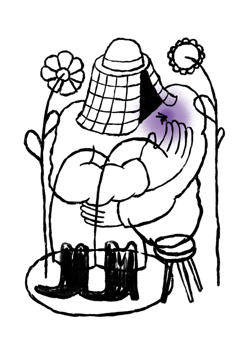 illustration of Conceptual depiction of the critical relationship between Humans and Nature. Bees are very important for the natural balance and they are in danger. Editorial, bee, best, illustrator, illustration, artist, magazine, cover,