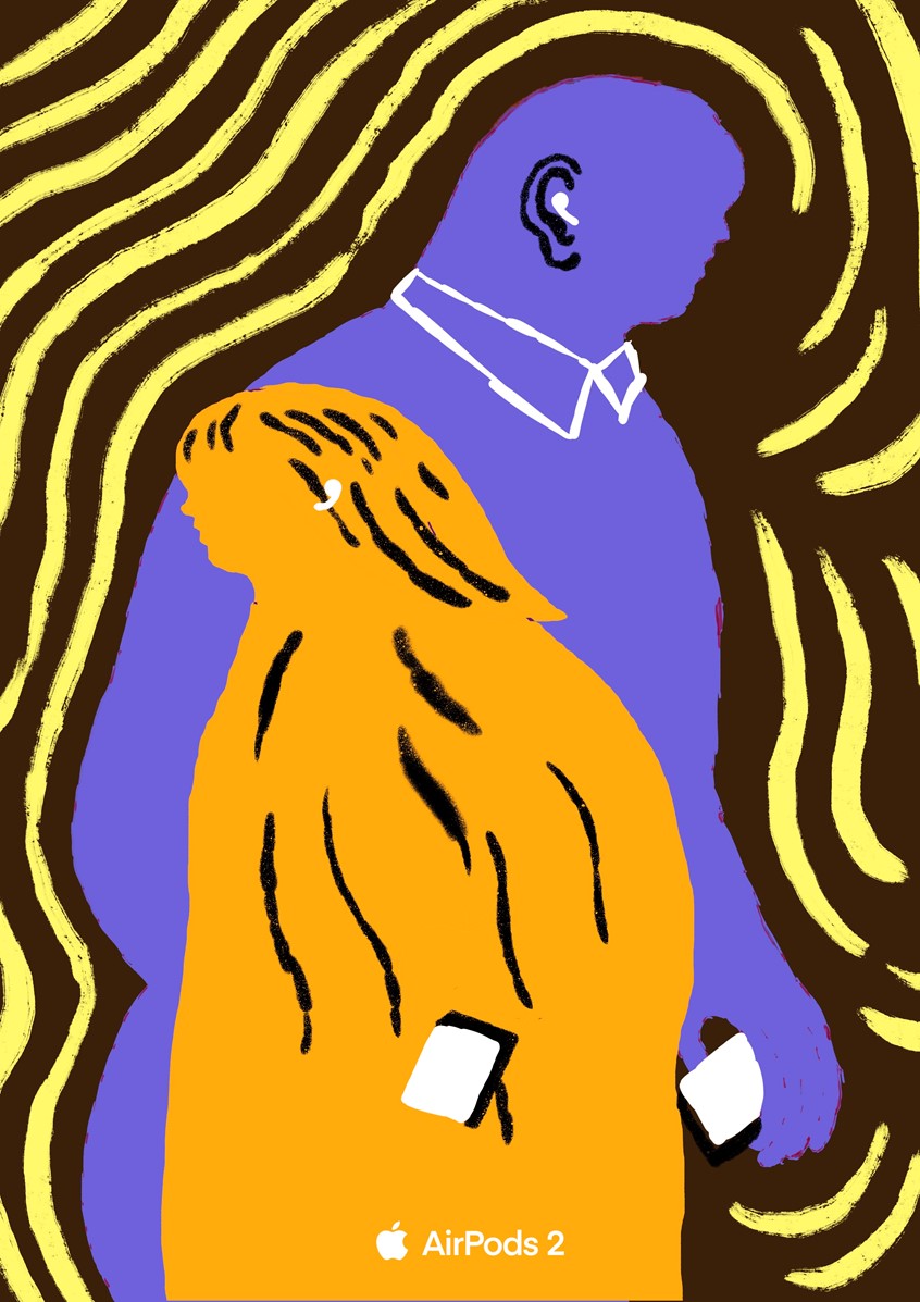 illustration of All the impressive sound experience without wire make colors in your days. All the impressive quality with more talk time. Every time connected, every time full satisfied. Brand, headphone, wireless, music, lightness, easy, best, illustrator, illustration, artist, magazine, cover, web,