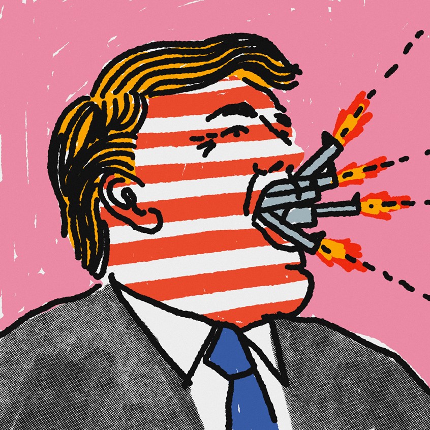 illustration of Conceptual depiction of what is going at White House with Trump supporters .
Editorial, cover, racism, antiracist, usa, politics, police, riots, fires, protests, portrait, best, illustrator, illustration, artist, magazine, cover
