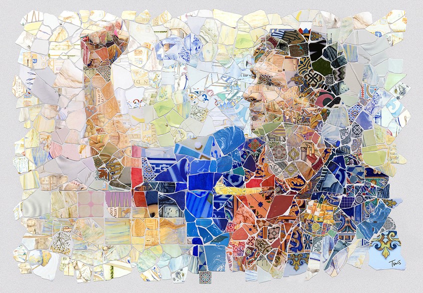 illustration of A series of tribute artworks for Lionel Messi, the city and FC Barcelona. Created following the concept of Trencadís mosaic technique introduced by Antoni Gaudi and other Catalan artists.