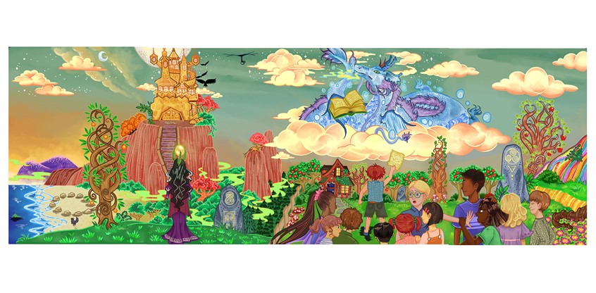 illustration of Full cover illustration, including dusk jacket, for children's fantasy novel The Book of All Things by A. A. Greyling. The novel is heavily inspired by Celtic Mythology.