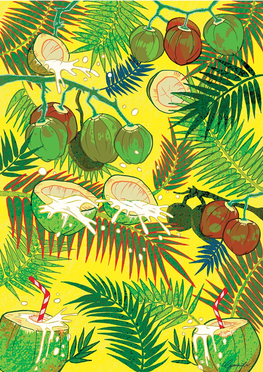 illustration of Personal project of poster designs celebrating the most beloved fruits of the Philippines. culture, fruit, coconut, fresh, leaves, drinks, south east, print.