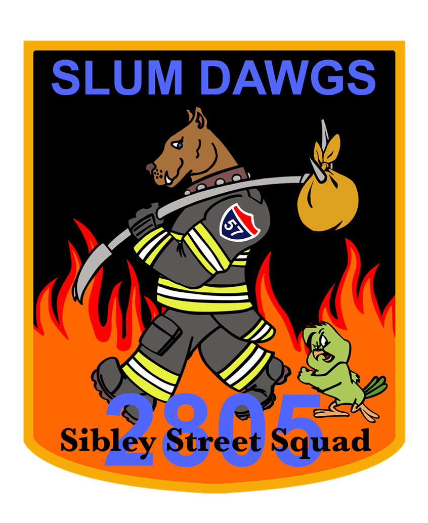 illustration of fireman, flames, fire, bird, dog, doberman cartoon, fire equipment, Halligan bar, Halligan tool, firehouse branding patch reflective gear muscular tooth nice dog mean bird chicken hawk firefighter cartoon boots gloves coat collar patch mean angry smile loony toons