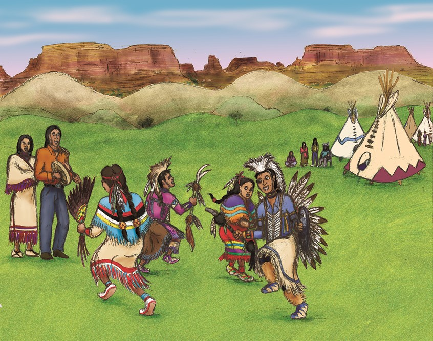 illustration of Native Indigenous Dancers for the Children's book 'I know a Place
