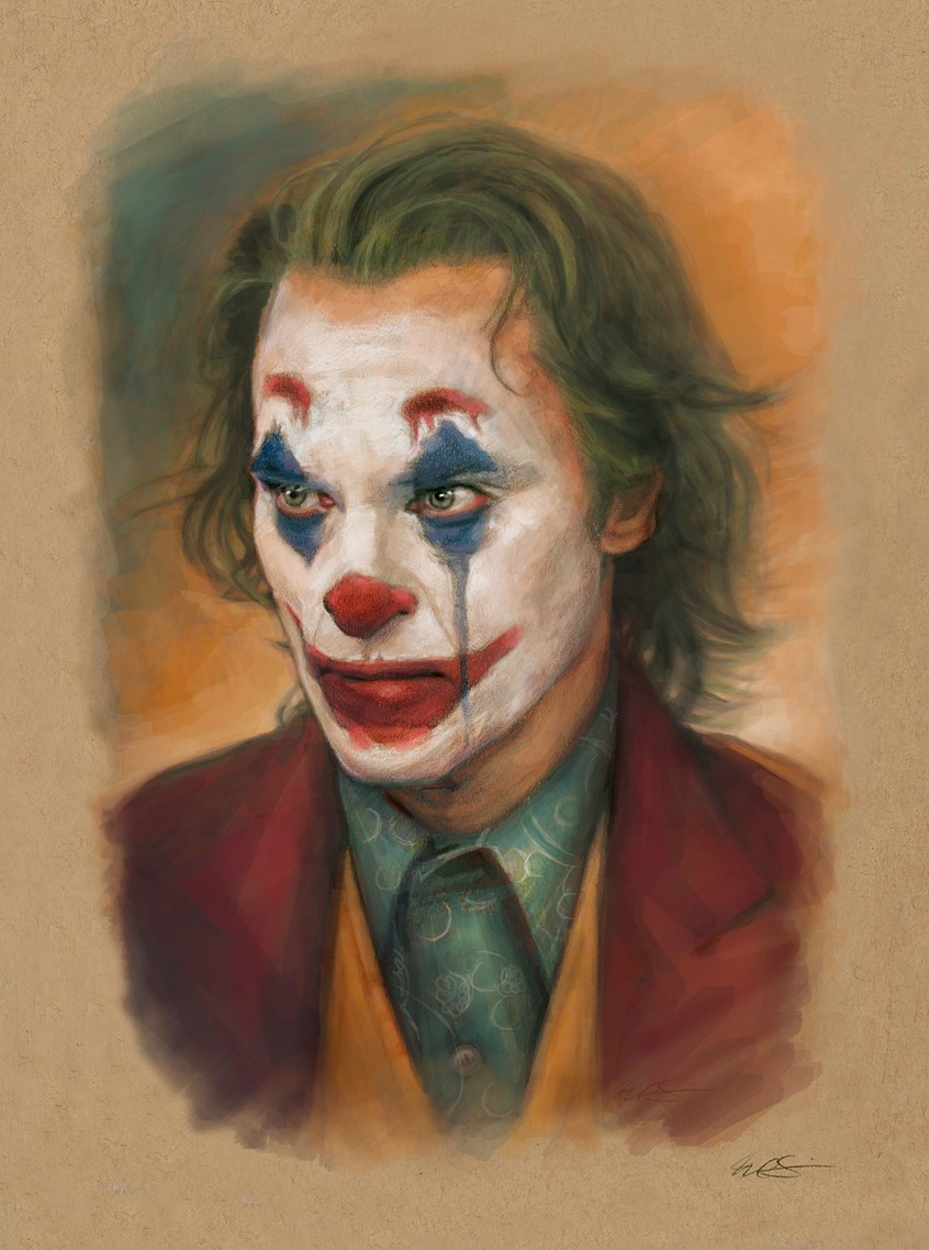 illustration of Editorial Portrait Illustration of Oscar-Winning Actor Joaquin Phoenix in the film Joker, done with Graphite Pencil and Digital Color. Editorial, Portrait, Illustration, Joaquin Phoenix, Joker, Pencil, Digital Color, Realism.