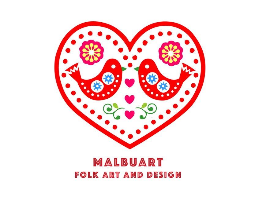 illustration of Malbuart Folk Art and Design is company producing and distributing hand-painted souvenirs mainly for the tourists. The challenge was to introduce a logo to give more modern, attractive look to the brand. The company wanted also to keep natural, organic feel of the brand. Bright, bold coloured logo is inspired by the motives from the folklore cut-outs.