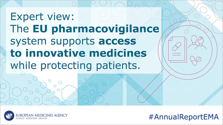 illustration of Social Media Banner for the promotional campaign of the EMA Annual Report illustrating pharmacovigilance. Icon design, vector illustration.