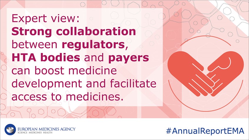 illustration of Social Media Banner for the promotional campaign of the EMA Annual Report illustrating collaboration. Icon design, vector illustration.