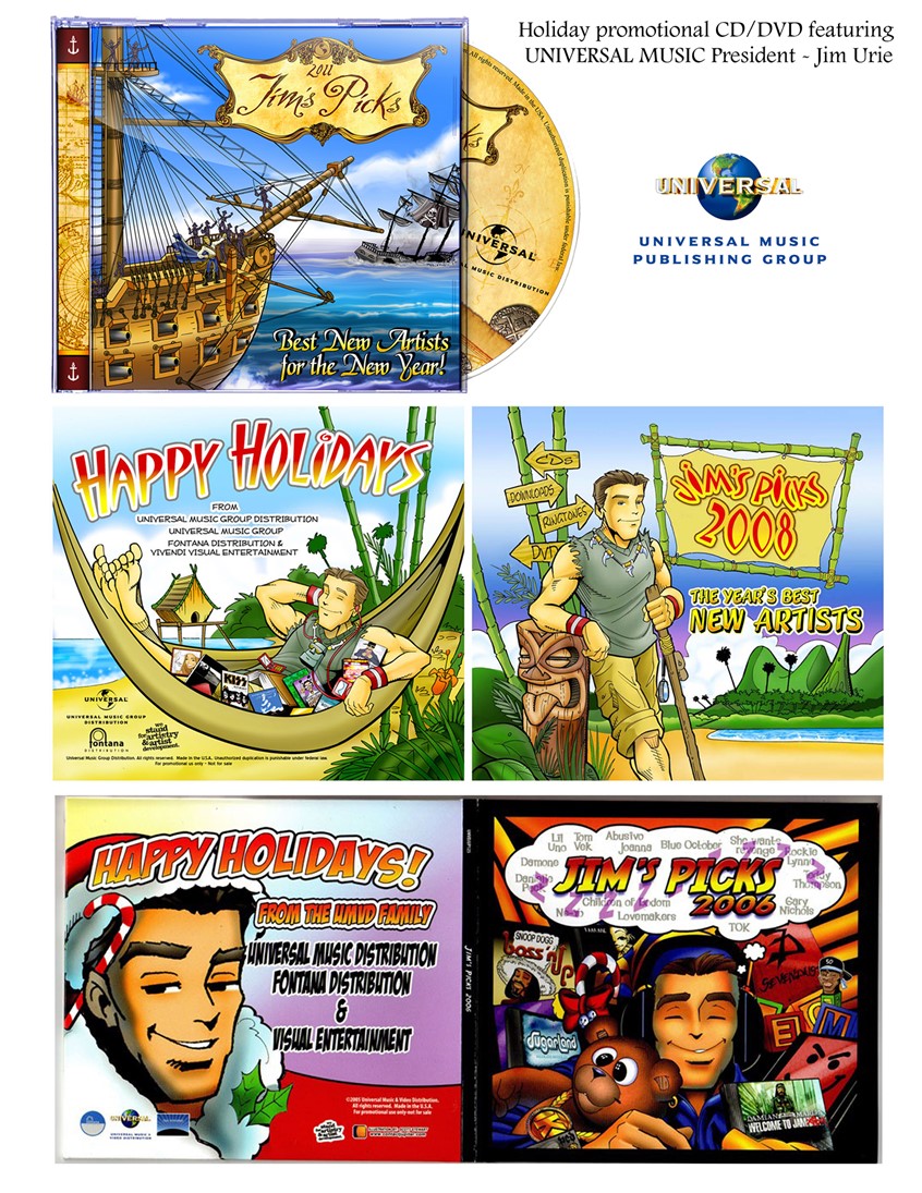 illustration of Mr Scott was tapped to created the cover and package design for Universal Music's holiday promotional campaign