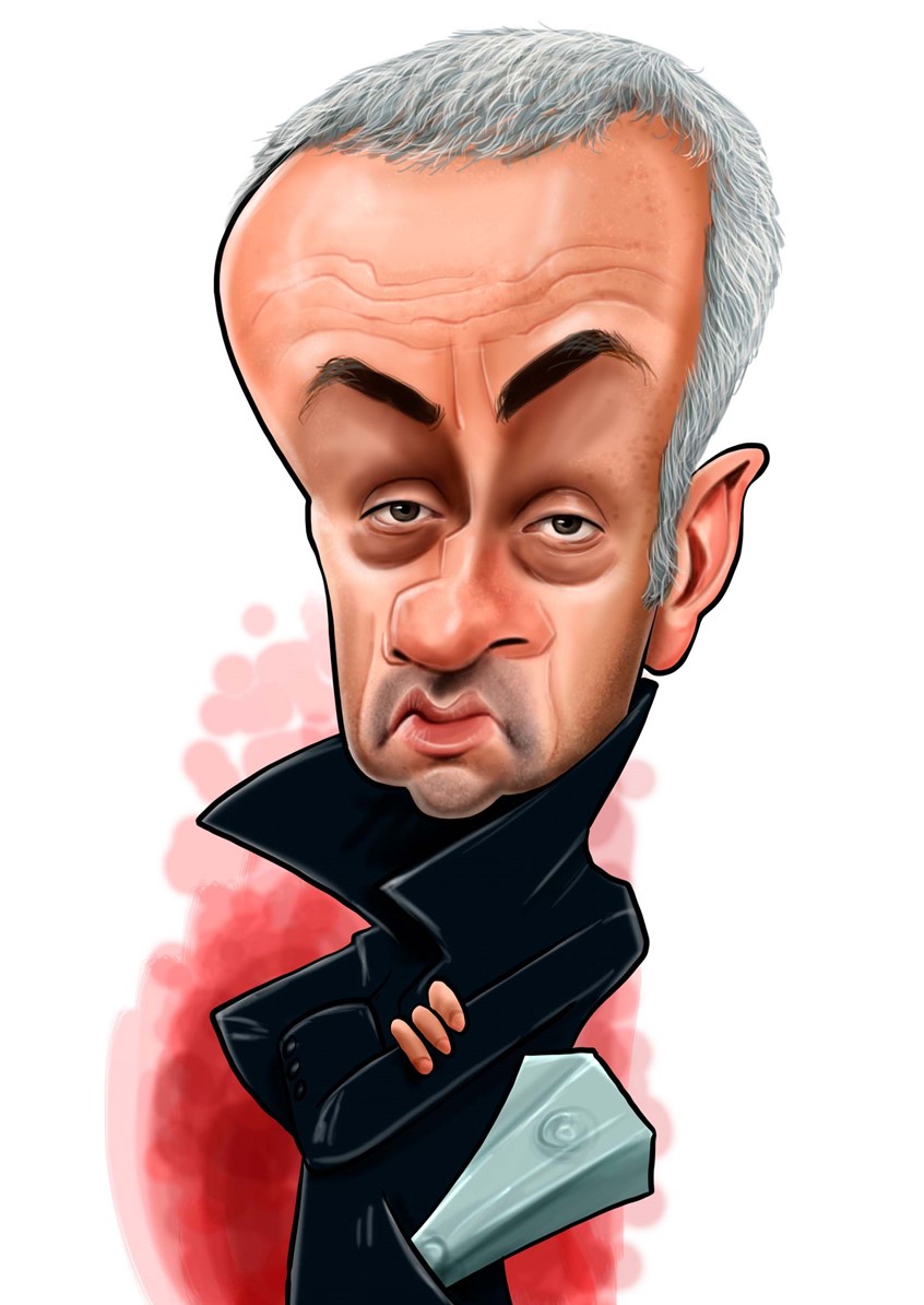illustration of F/C caricature of the soccer coach José Mourinho done in Procreate, digital, caricature, wormhole, science, people, humor, realism, cartoon, whimsical, sports, portraits of political personalities, portraits of business personalities, portraits of movie actors and actresses, celebrities, musicians, Tesla, electric vehicles, clean energy, politics, brexit, soccer.