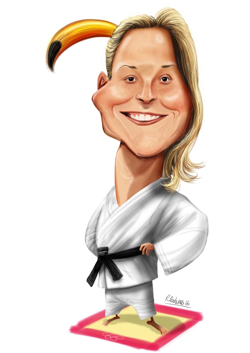 illustration of F/C caricature of the female judo champion Telma Monteiro done in Procreate, digital, caricature, wormhole, science, people, humor, realism, cartoon, whimsical, sports, portraits of political personalities, portraits of business personalities, portraits of movie actors and actresses, celebrities, musicians, Tesla, electric vehicles, clean energy, politics, brexit, soccer.