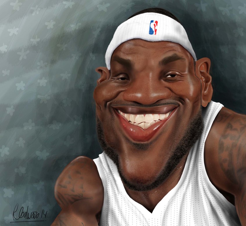 illustration of F/C caricature of the basketball player Lebron James done in Procreate, digital, caricature, wormhole, science, people, humor, realism, cartoon, whimsical, sports, portraits of political personalities, portraits of business personalities, portraits of movie actors and actresses, celebrities, musicians, Tesla, electric vehicles, clean energy, politics, brexit, soccer, basketball.