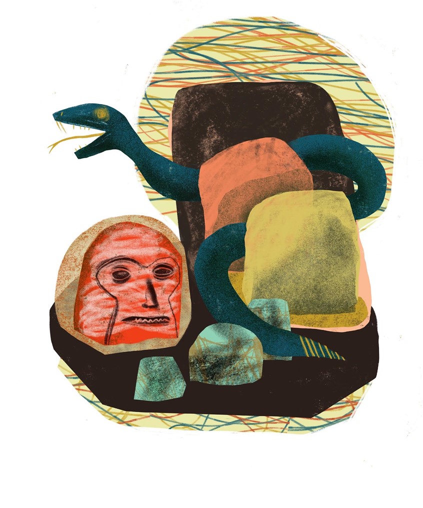 illustration of Science fiction inspired desert scene.
Rock, Rocks, Snake, Rattlesnake, moon. desert, nature, space, landscape, face, weird,
worldly explorer, prehistoric, alien, attack, nature, hiking, outdoors, weird, odd, Science, fiction inspired, peaceful, calm, serine, midcentury, modern, modernism, line, airbrush, texture, conceptual, conceptual art