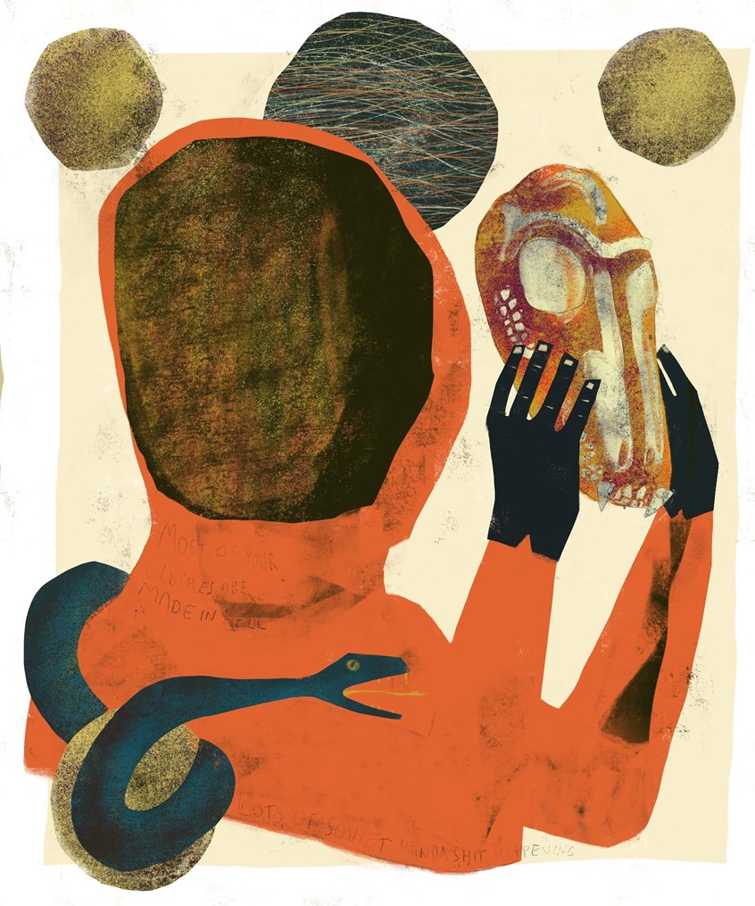 illustration of Rock, Rocks, Snake, Rattlesnake, void, nature, space, faceless, weird,
worldly, explorer, prehistoric, alien, attack, nature, hiking, outdoors, weird, odd, Science, fiction inspired, peaceful, calm, serine, midcentury, modern, modernism, line, airbrush, texture, animal, animal skull, fear, change, embrace, death, ritual, sacrifice, cult, occult, scary, power, powerful, haunted, conceptual, conceptual art