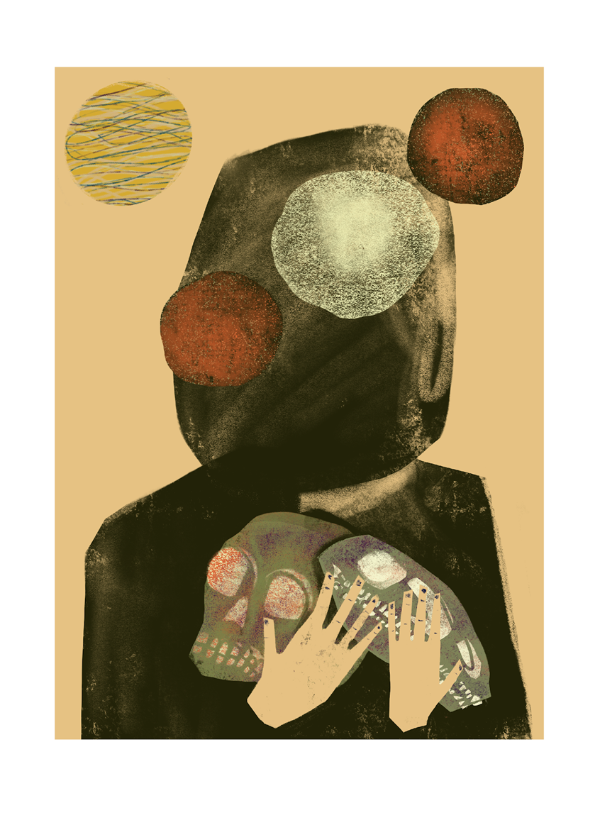 illustration of Abstract image of faceless figure clutching a human and animal skull
Rock, Rocks, Snake, Rattlesnake, void, nature, space, faceless, weird, tax, taxes, covid, covid-19
worldly, explorer, prehistoric, alien, attack, nature, hiking, outdoors, weird, odd, Science, fiction inspired, peaceful, calm, serine, midcentury, modern, modernism, line, airbrush, texture, animal, animal skull, skull, scary, planets, conceptual, conceptual art