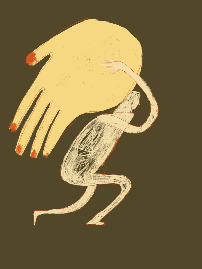 illustration of strength, help, guidance, overwhelm, fight, persistance, perseverance, frailty, figurative, figure, messy, void, hand, body, weight, carry, carrying, massive. huge, small, obligation, crush, crushing, load, heavy, determined, human, conceptual, conceptual art