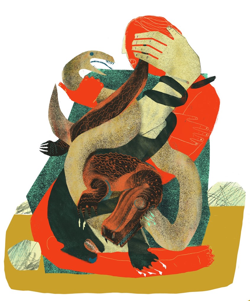 illustration of Exploring the concept of nature being entangled with itself.
Rock, Rocks, Snake, Rattlesnake, desert, nature, space, landscape, face, weird,
worldly explorer, prehistoric, alien, attack, nature, hiking, outdoors, weird, odd, Science, fiction inspired, peaceful, calm, serine, midcentury, modern, modernism, line, airbrush, texture, fight, person, jaguar, alligator, hand, self, demons, health, mental, courage, fight, live, life, heavy, courage, conceptual, conceptual art