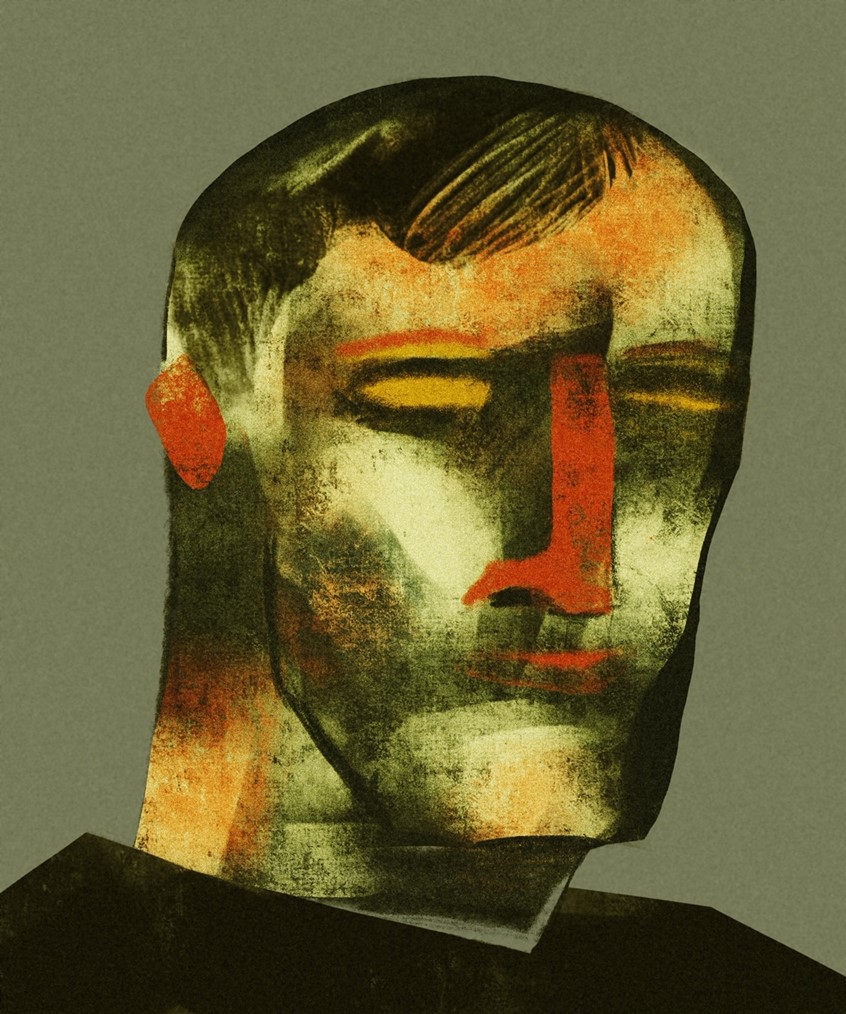 illustration of isolation, dramatic, portrait, anguish, conceptual, conceptual art, nightmare, dream, mental, mental health, phycology, hypnosis, meditation, technology, lithium, health, race, racism, fear, toxic, joy, depth, solitude, man, person, stoic,