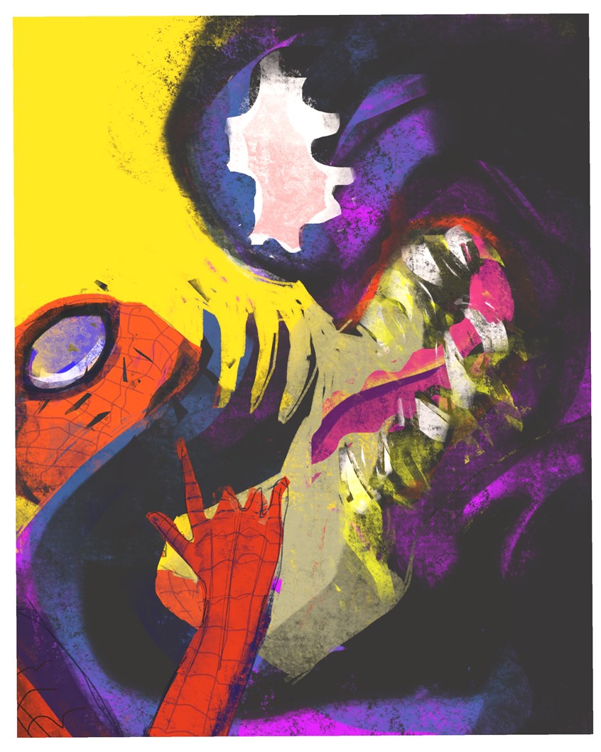 illustration of This is an older piece done in a slightly different style. I love comic books and need to create more of this stuff.
Spiderman, Spider-man, marvel, comics, venom, symbiote, comic books, MCU, fight, fight scene, kids,